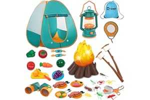 MITCIEN Kids Camping Play Tent with Toy Campfire / Marshmallow /Fruits Toys Play Tent Set for Boys Girls Indoor Outdoor Prete