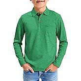 Haloumoning Boys Long Sleeve Polo Shirts Kids Casual Button School Uniform Shirts with Chest Pocket 5-14 Years