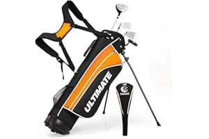 OFFICEJOY Kids Golf Clubs, Golf Stand Bag with 3# Fairway Wood, 7# & 9# Irons, Putter, Head Cover & Rain Hood, Youth Golf Clubs for Boys & Girls, Junior Golf Clubs for Ages 8-10, Right Hand,Orange