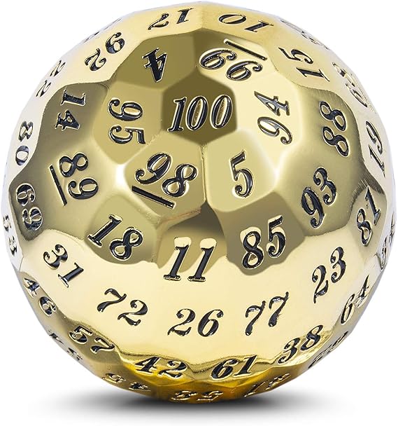 DNDND Sigle Gold Metal D100 Dice, 100 Sided Dice with Metal