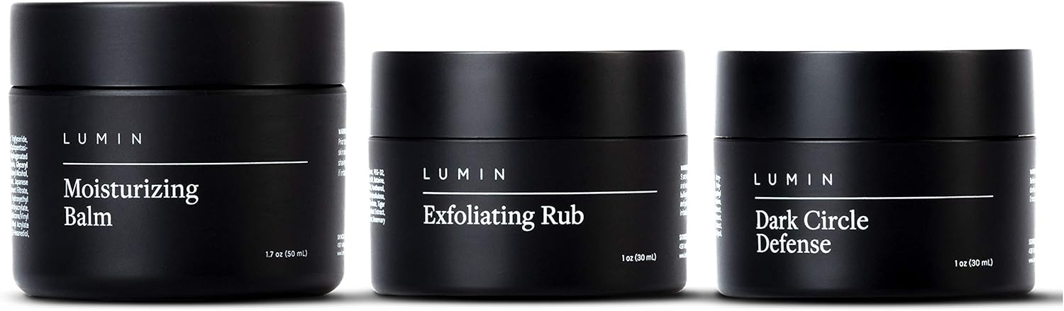 Lumin Boss Trio, Men's Skincare Kit with Moisturiser, Charcoal Scrub & Dark Circle Balm, 3-Step Routine, 3 Products