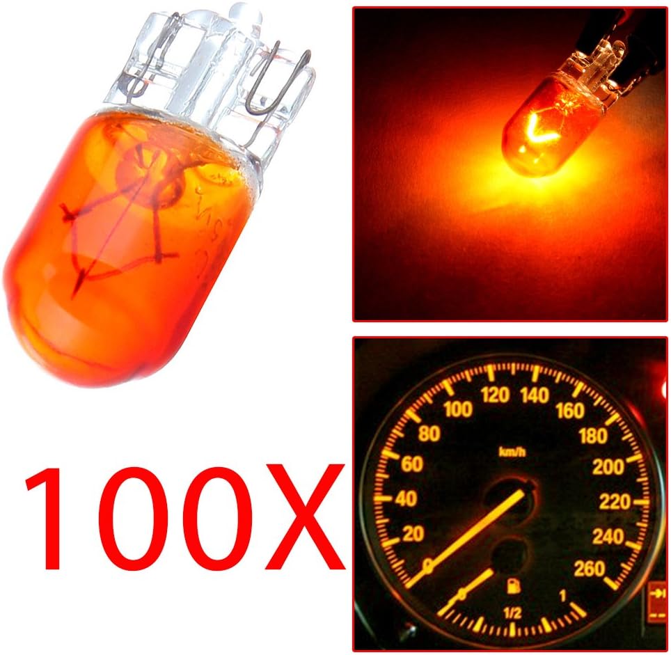cciyu Qty(100) W5W T10 194 Halogen Amber bulbs Replacement fit for Side/Fender Marker Clearance Light Lamp