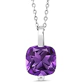 Gem Stone King 3-5 Cttw Gemstone Birthstone Solitaire Pendant Necklace For Women | 925 Sterling Silver | 10MM Cushion Cut | With 18 Inch Silver Chain | Fine Jewelry Gifts for Her Mom Women Wife