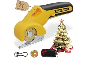Virsin 4V 2000mAh Cordless Cardboard Cutter, Electric Box Cutter for Cardboard with 2 Titanium Blades, LED & Safety Lock, Rotary Cutter for Fabric, Stocking Stuffers Gifts for Men Women - Lemon Yellow