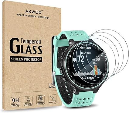 AKWOX [4 Unidades] Protector de Pantalla para Garmin Forerunner 235 225 620 220 [9H Dureza] Cristal Vidrio Templado para Garmin Forerunner 235 225 620 ...
