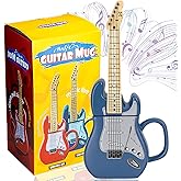 LUCYLANKER Electric Guitar Shaped Ceramic Mug, Novelty Music Themed Coffee Cup, Creative Drinkware for Tea, Funny Birthday, Halloween, Christmas Gift for Musicians & Rock Lovers, 15 oz (Bule)