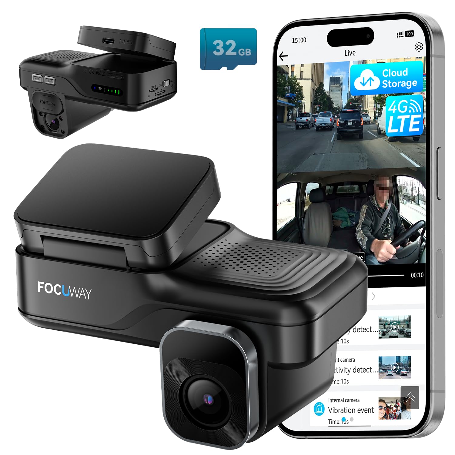Photo 1 of Dash Cam Front Inside, 4G LTE Security Cam for Car, Remote Live-View, Instant Alert via App, Cloud, IR Night Vision, No Screen, Dual FHD Dash Camera, 24/7 Parking Mode, GPS, OBD Cable Includes (L7)