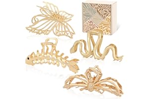BESSRUNG 4 Pack Gold Hair Clips, Strong Hold Hair Claws, Snack Large Butterfly Spider Tulip Barrettes for Thick Hair - Metal Clips for Women