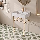 DeerValley 24"x17" Console Bathroom Sink, Free Standing 30 Inch Stainless Steel Support Pedestal Legs, Wall-Mounted White Cer