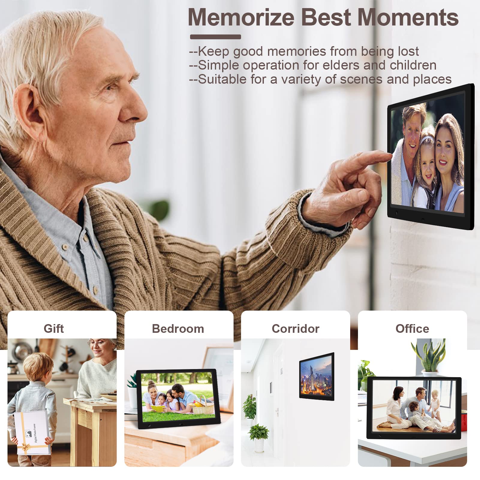 10.1 Inch Digital Picture Frame with 32GB USB Flash Drive, KECAG 1920x1080 HD IPS Screen Digital Photo Frame, Motion Sensor, Video, Music, Share Moments via SD Card or USB, with Remote Control