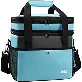 MIER Expandable 24L Lunch Bag Double Layer Insulated Cooler Tote Soft Cooler Bags 30Can Mens Adults Lagre Leakproof Lunch Boxes for Work, Picnic, Camping, Travel, Light Blue