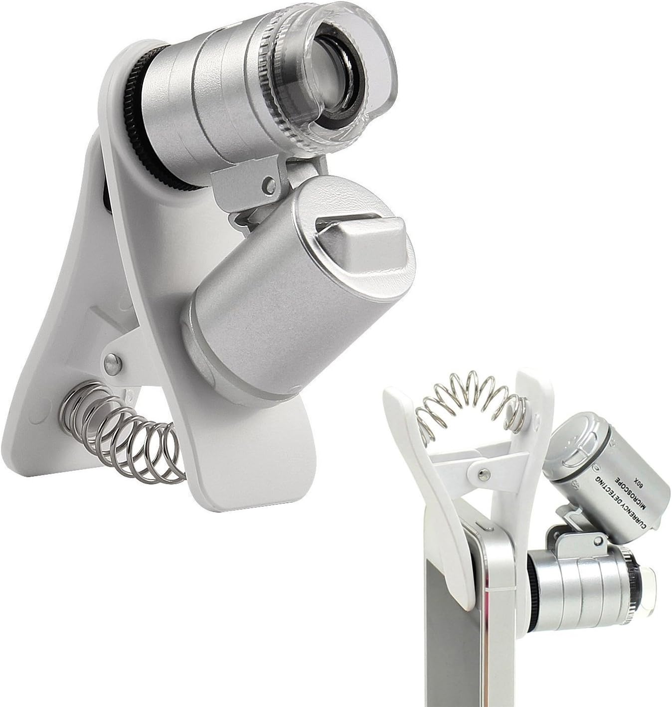 HNYM Universal Mini Mobile Phone Clip-On 60X Microscope with Zoom, UV LED and Micro Lens for Smartphones iPhone, Samsung, HTC