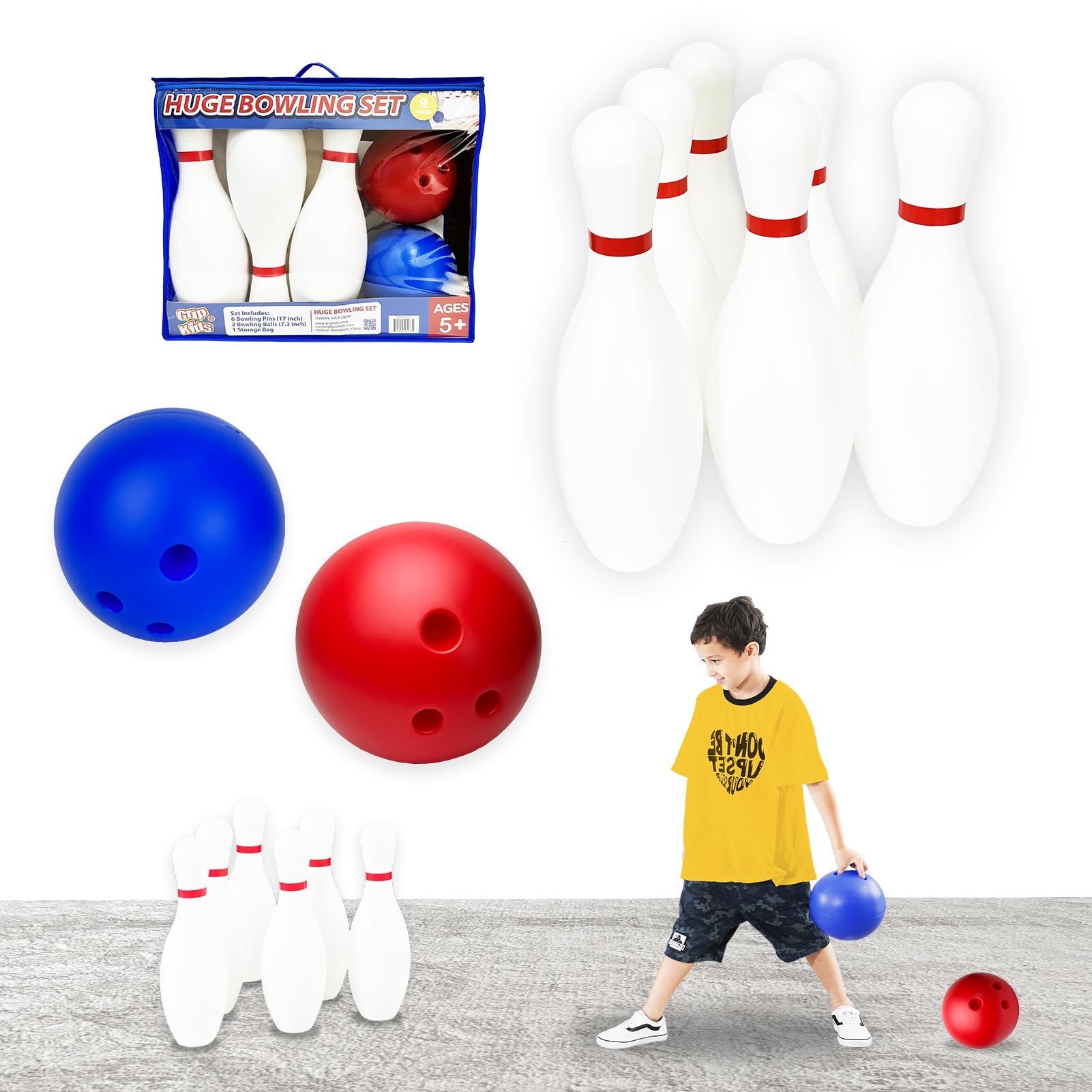 Photo 1 of * SOME PINS ARE DENTED* Grip Kids 17 inch Huge Bowling 6 pins Set with Storage Bag - Outdoor & Indoor Play Toys, Backyard Games Kids Activities, Family Party, Birthday for Toddlers Ages 5 6 7 8 Year Old - Amazon Exclusive