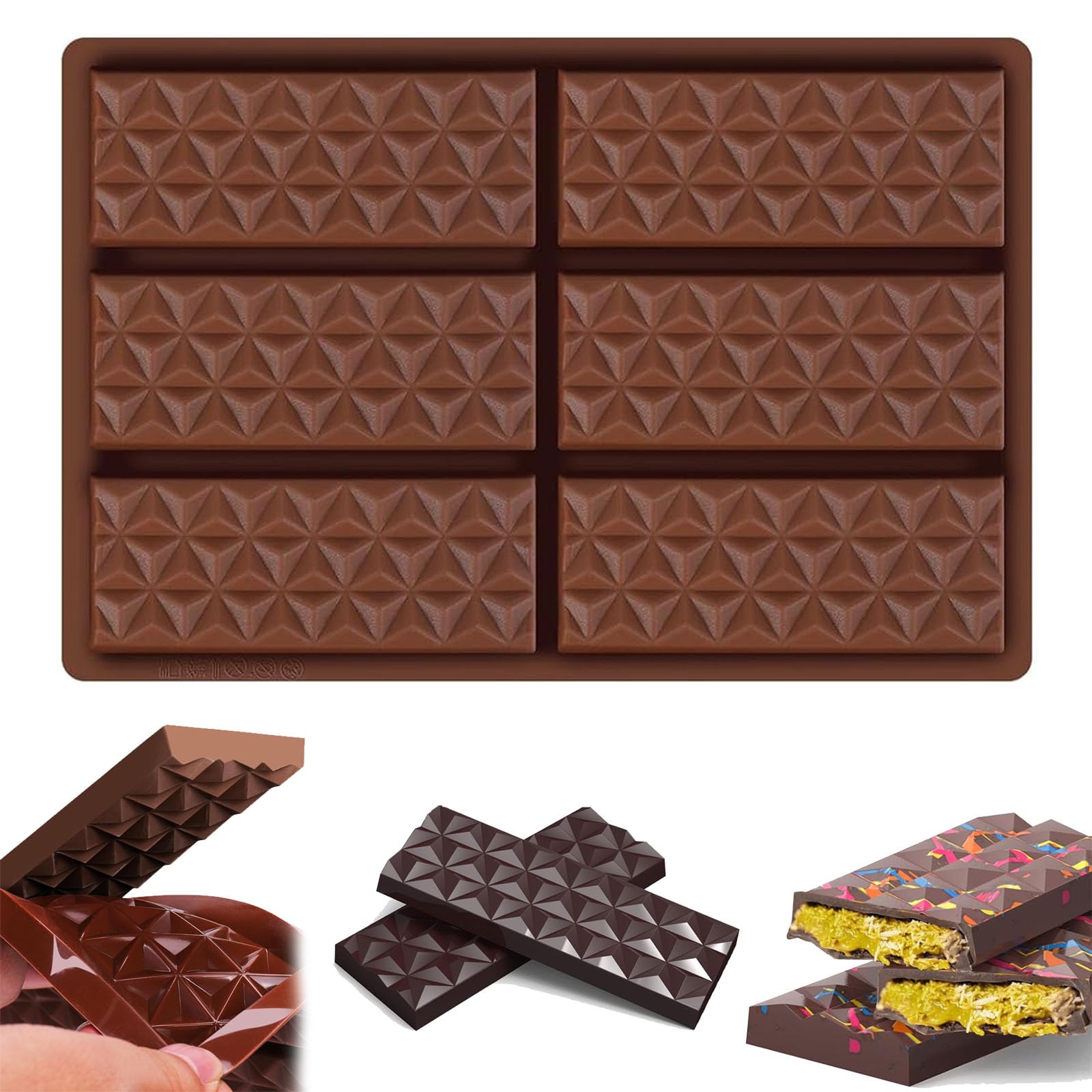 Silicone Chocolate Bar Moulds, 1PC 6 Cells Rectangle Diamond Shape - Non-Stick Reusable DIY Baking Molds and Wax Melt Moulds