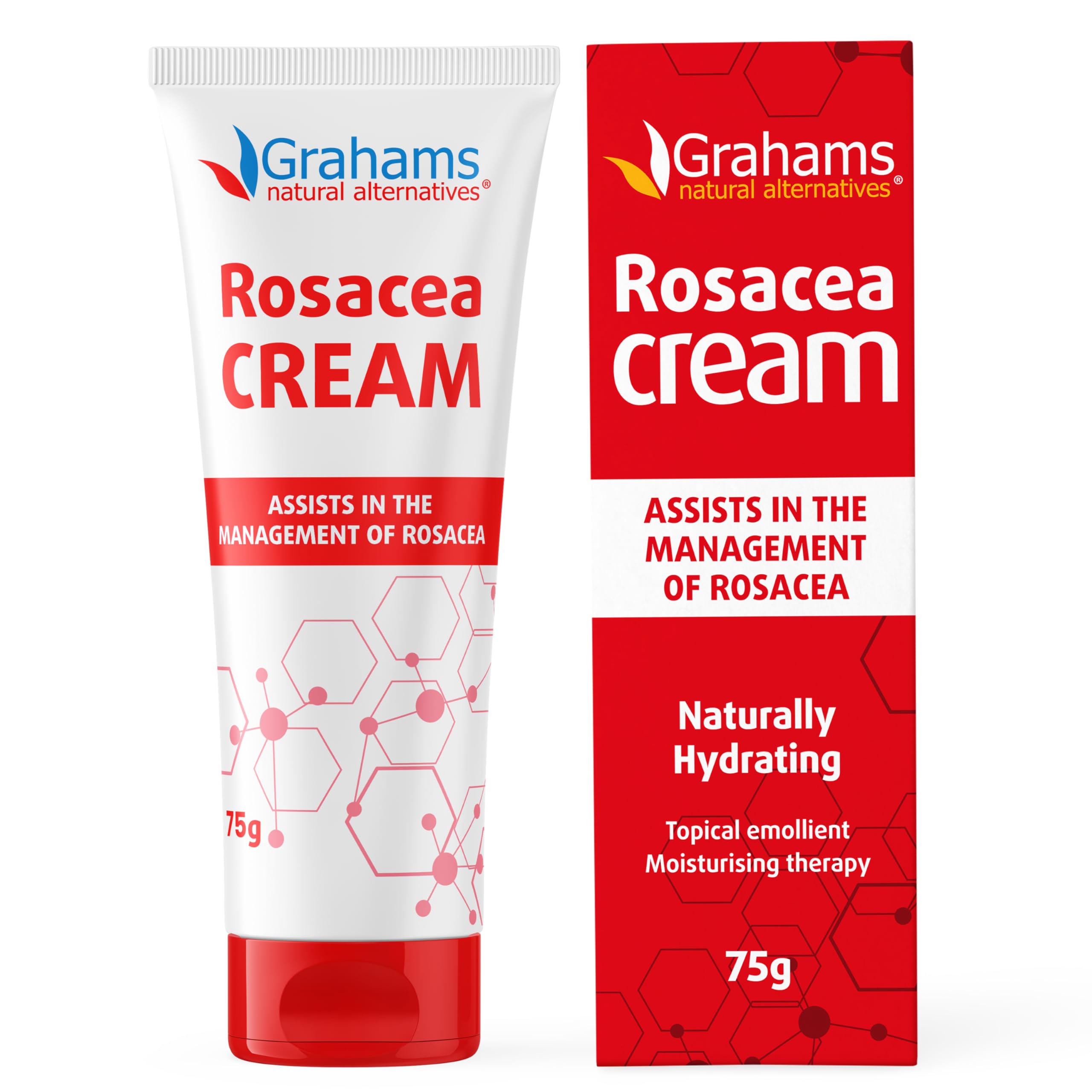 Grahams Natural Rosacea Cream - Clinically Proven Anti-Redness Cream Treatment for Face to Soothe, Moisturise, Hydrate & Calm Sensitive Rosacea-Prone Skin - Hypoallergenic, Steroid-Free (1 x 75 g)