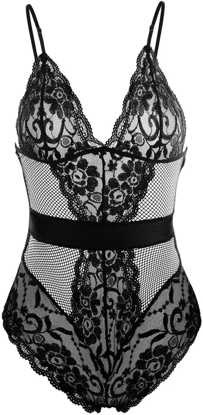 Garmol Women Lingerie One Piece Fishnet Teddy Lace Cups Bodysuit Mesh Babydoll