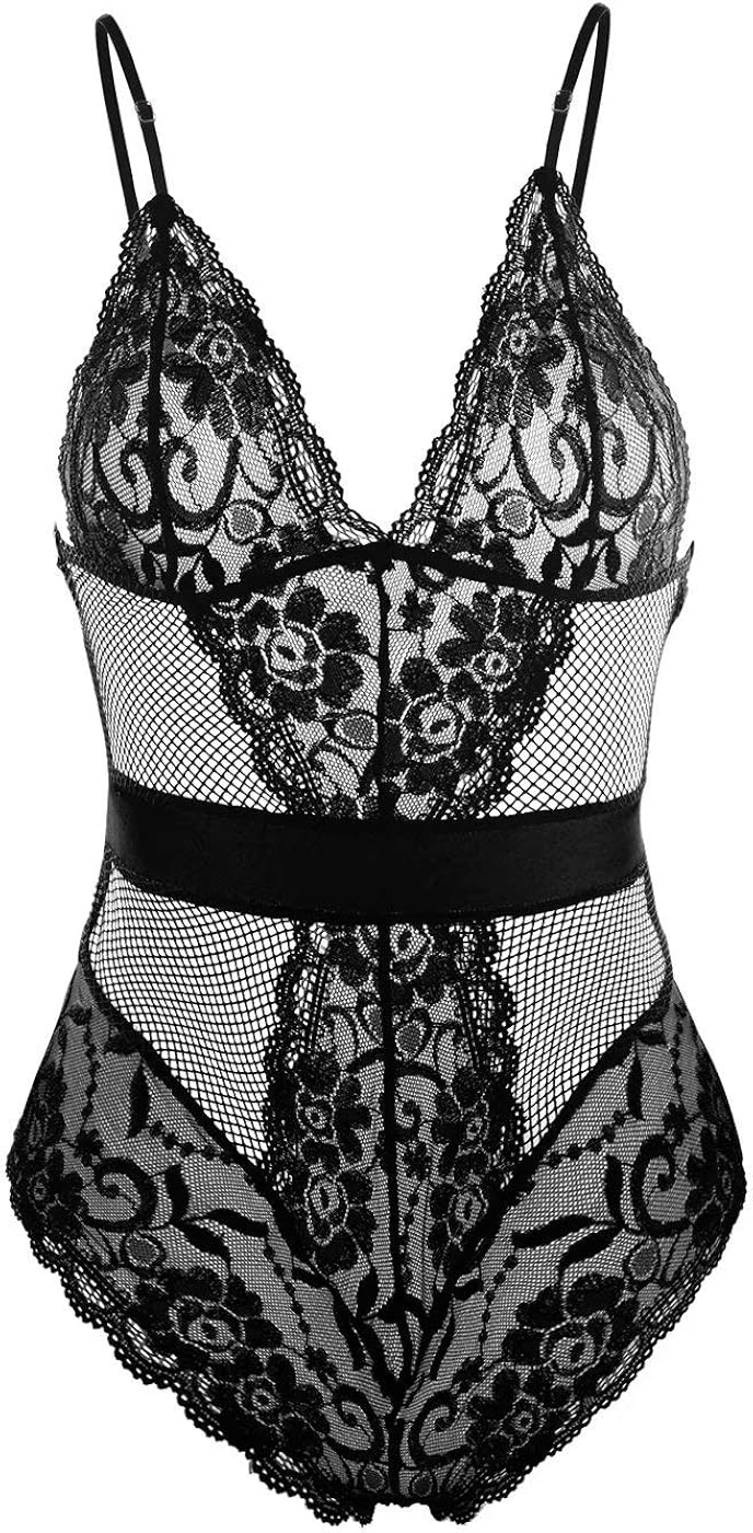 Garmol Women Lingerie One Piece Fishnet Teddy Lace Cups Bodysuit Mesh Babydoll at  Women’s Clothing store