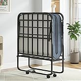CECER Folding Bed with 5" Memory Foam Mattress，75" x 31" Rollaway Bed for Adults，Twin Size Portable Foldable Bed with Sturdy Metal Frame & with Lockable Wheels，Space Saving，Easy Moving
