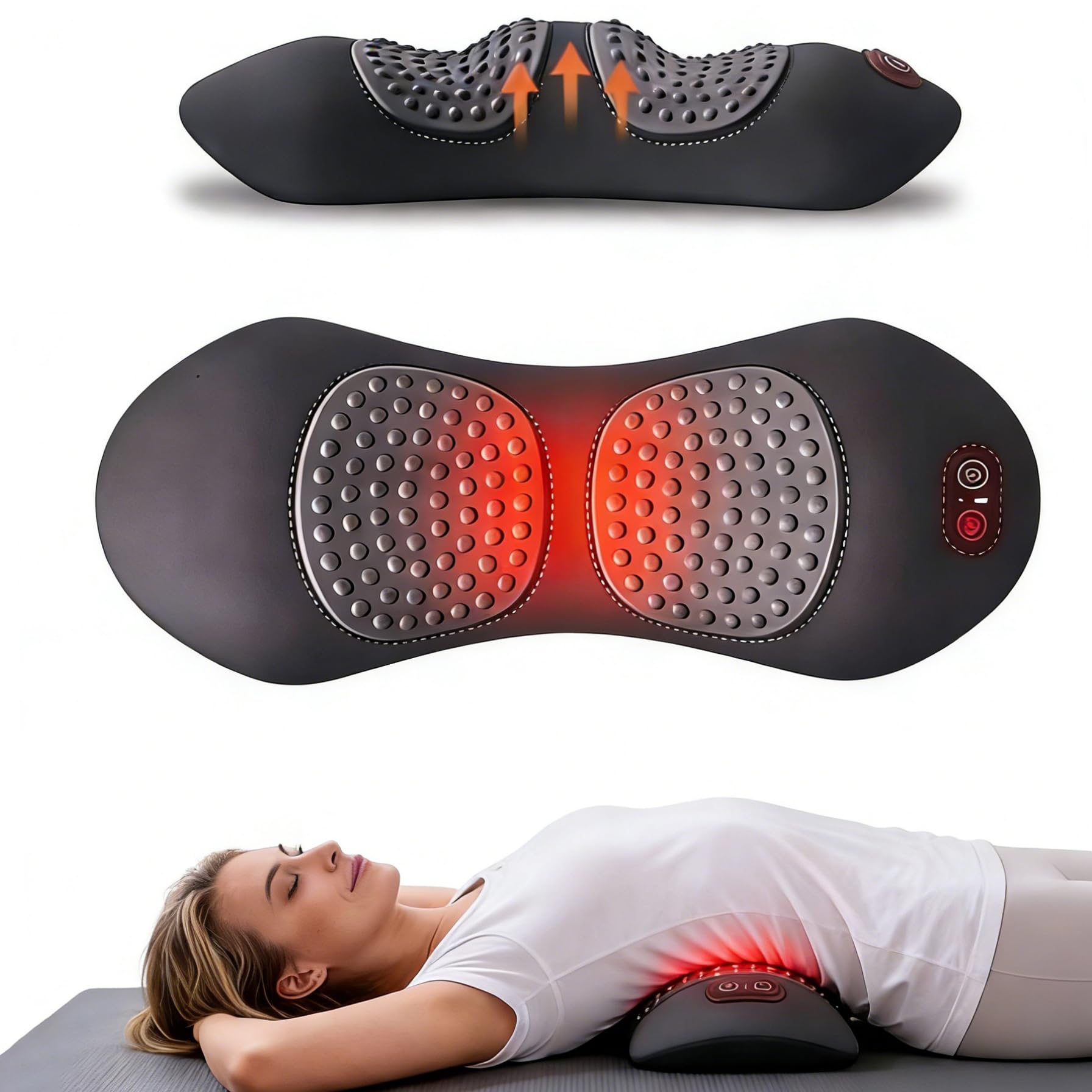 Photo 1 of 3 in 1 Electric Massage Lumbar Pillow, Equipped with Heating, Vibration, and Traction Functions Spine Triple Fusion Back Massager, Back Massager for Pain Relief deep Tissue