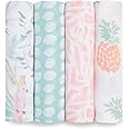 aden + anais Essentials Swaddle Blanket, Boutique Muslin Blankets for Girls & Boys, Baby Receiving Swaddles, Ideal Newborn & Infant Swaddling Set, Perfect Shower Gifts, 4 Pack, Tropicalia