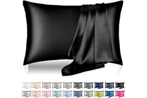 DKBSLIK Silk Pillowcase for Hair and Skin, Mulberry Silk Pillow Cases Standard Size, Anti Acne Cooling Beauty Sleep Both Sides Natural Silk Satin Pillow Covers with Hidden Zipper, Gifts for Women Men, Black