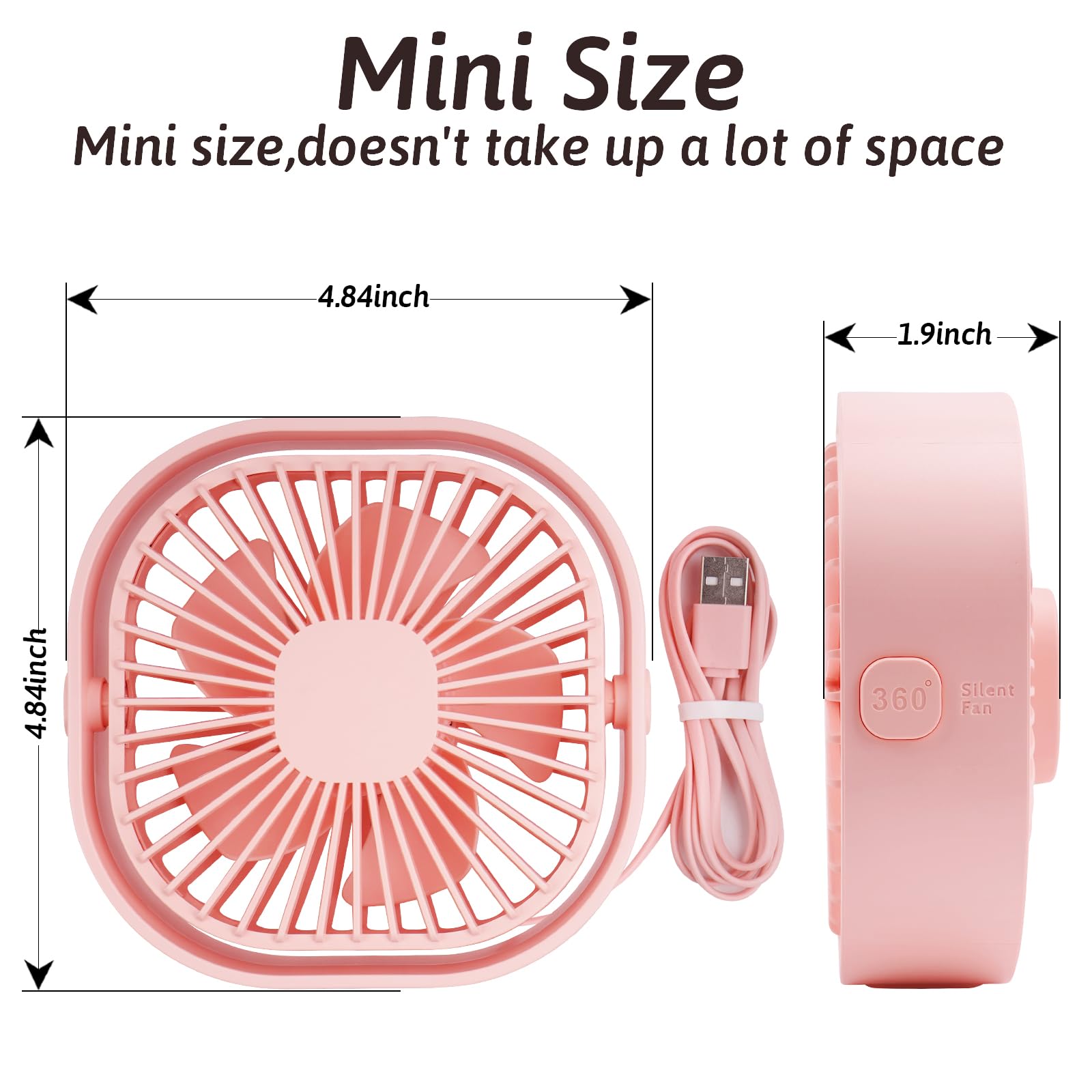 BSVI Desk Fan Portable Personal Desktop Mini Cooling Micro with Cable USB Powered 3 Speeds Quiet Small Table Fan for Home Office Study reading Bedroom Indoor Car Outdoor Travel (Pink)
