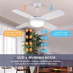 Asyko 42" Ceiling Fans with Lights, White Modern