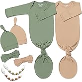 2 Pack Soft Knotted Baby Gowns Clothes 0-3 Months, Super Soft Newborn Sleepers for Coming Home Outfit