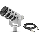 Rode PodMic Cardioid Dynamic Broadcast Microphone (White) with XLR Cable and StreamEye Polishing Cloth