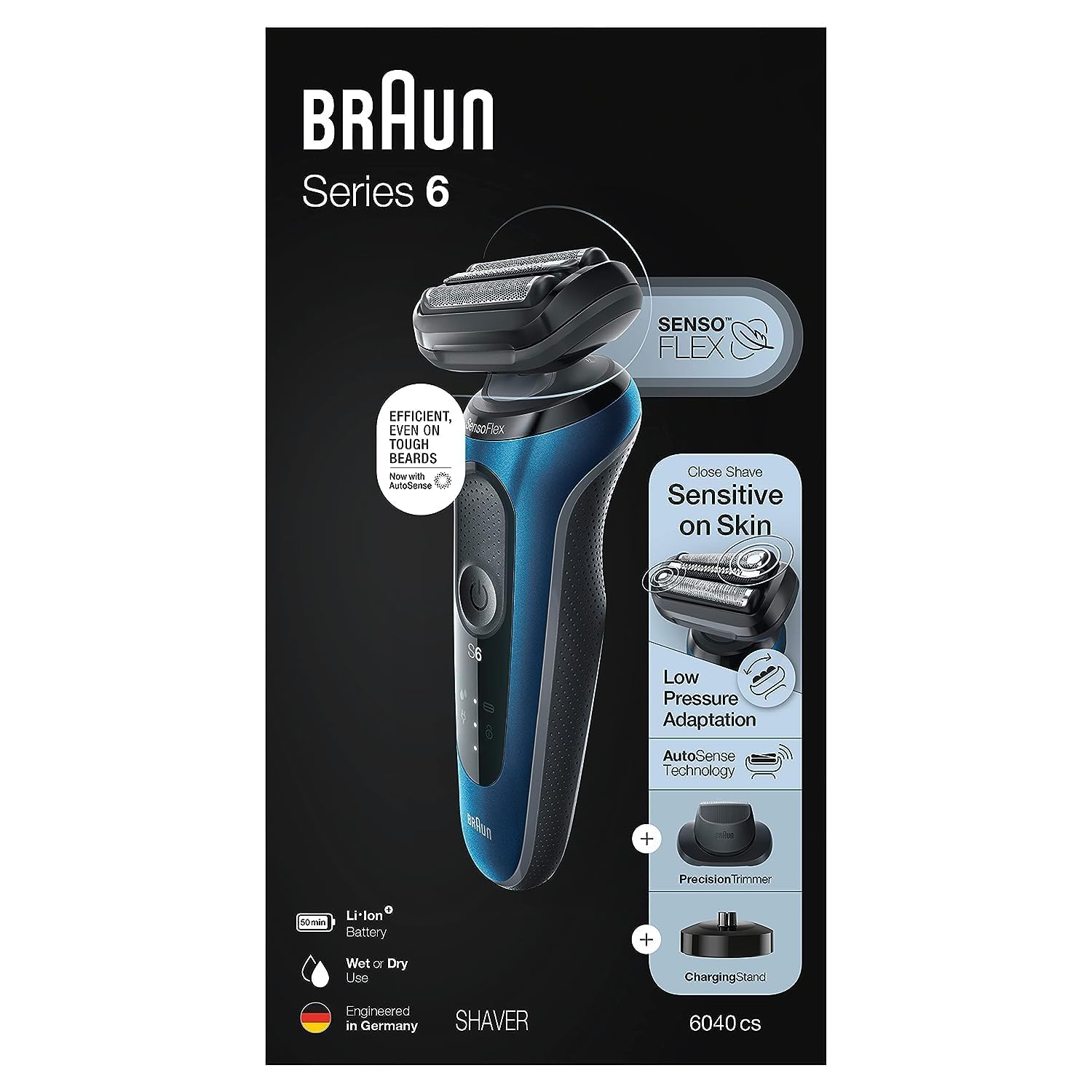 Photo 1 of ***EXTREMELY DIRTY / SHOWS HEAVY USAGE*** Braun Series 6 6040cs Electric Shaver with Charging Stand, Precision Trimmer, Wet & Dry, Rechargeable, Cordless Foil Shaver, Blue