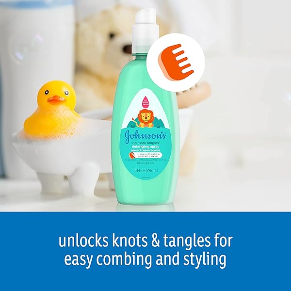 JOHNSON’S NO MORE TANGLES TODDLER & KIDS DETANGLING SPRAY TO UNLOCK KNOTS IN HAIR, HYPOALLERGENIC & PARABEN-FREE, NO MORE TEARS TEAR-FREE FORMULA FOR WET OR DRY HAIR, 10 FL. OZ