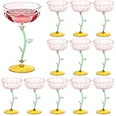 HKSZEH 12 Pcs Pink Plastic Ribbed Coupe Glasses Detachable 7oz Flower Cocktail Glasses Modern Wavy Plastic Cocktail Coupes Disposable Martini Glasses Mimosa Glassware champagne goblets (12, PInk)