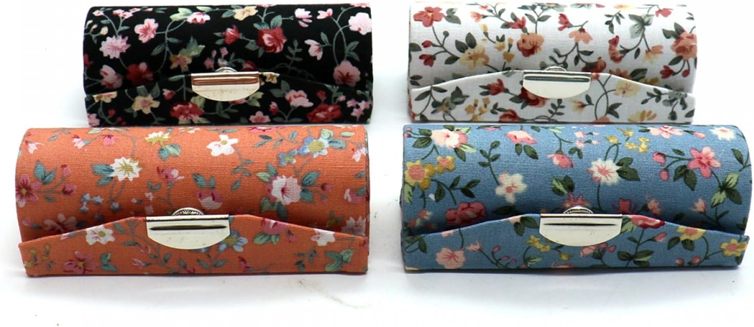 SenseYo 4 Pcs Ladies Floral Lipstick Case Holder with Mirror, Cosmetic Storage Kit Makeup Travel Cases Organizer Bag for Purse: Home & Kitchen