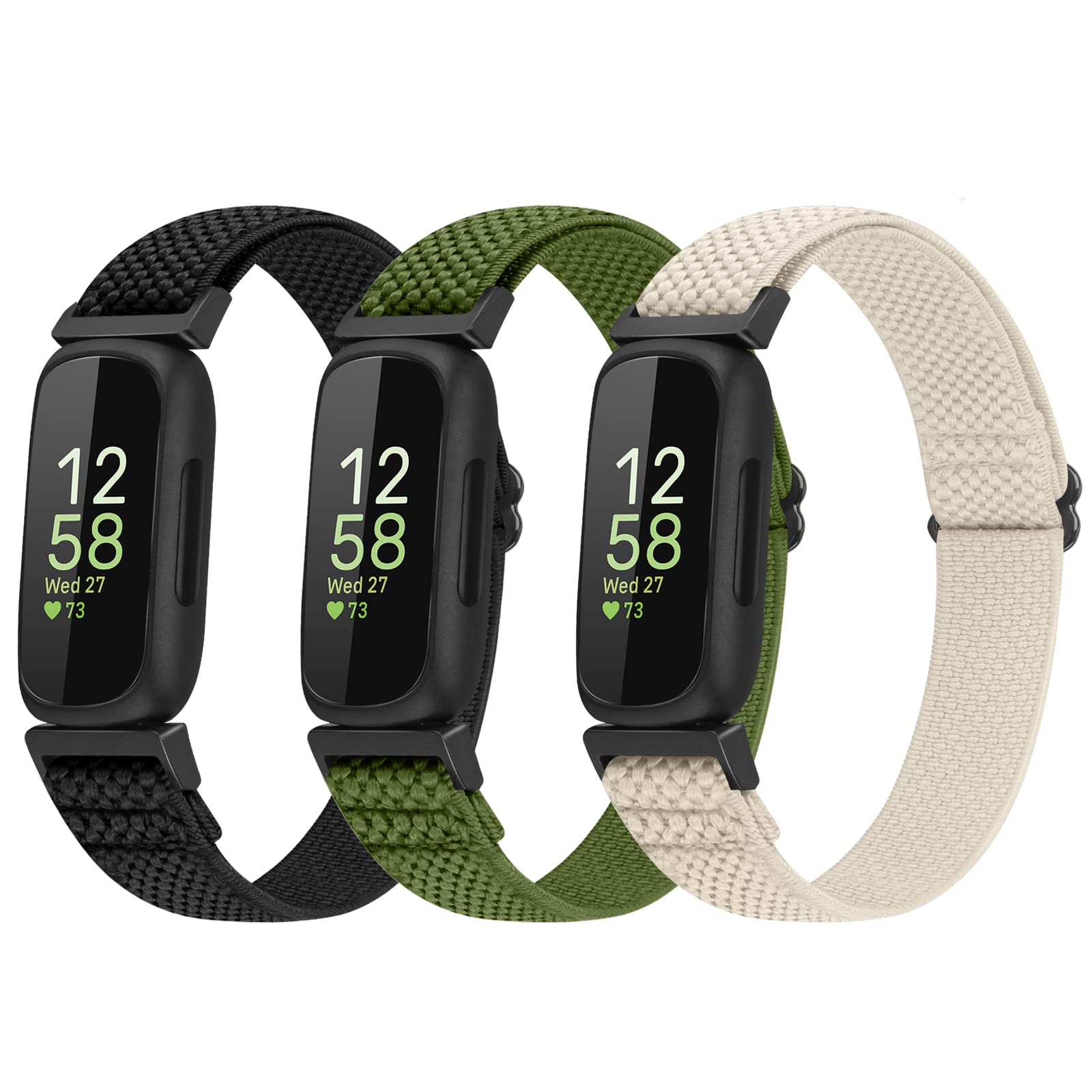 Enkic 3 Pack Elastic Strap Compatible with Fitbit Inspire/Fitbit Ace, Adjustable Stretchy Nylon Sport Replacement Wristband for Men Women