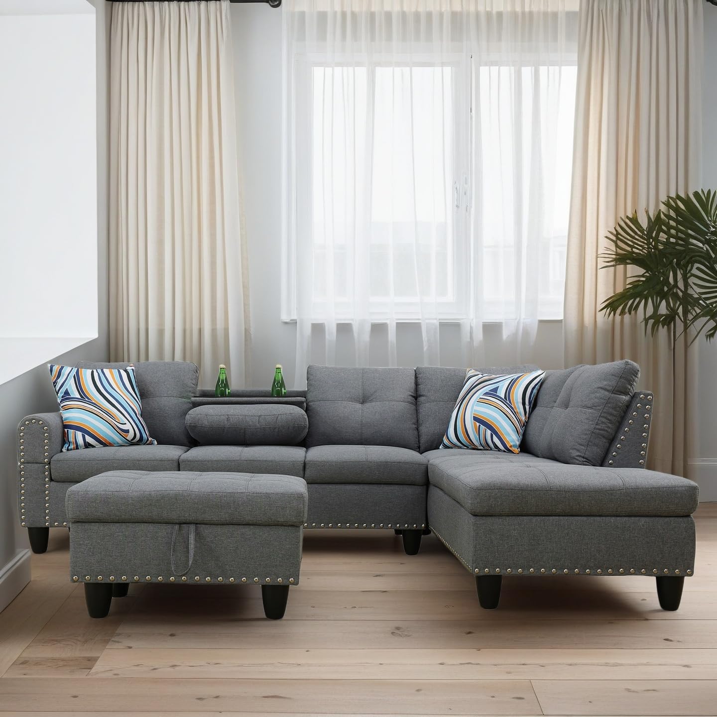 Photo 1 of **ONE BOX OF 2** Shaped Couches for Living Room, Sectional Couch Living Room Furniture with Storage Ottoman, Modular Sectional Sofa with Movable Chaise for Apartment Office, Grey