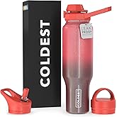 Coldest Sports Water Bottle - 3 in 1 Lids (Chug, Straw, Handle) - Insulated Stainless Steel Tumbler with Handle - Vacuum Water Flask Cup, Valentines Gifts for Him Her (46 oz, Red Nebula Glitter)