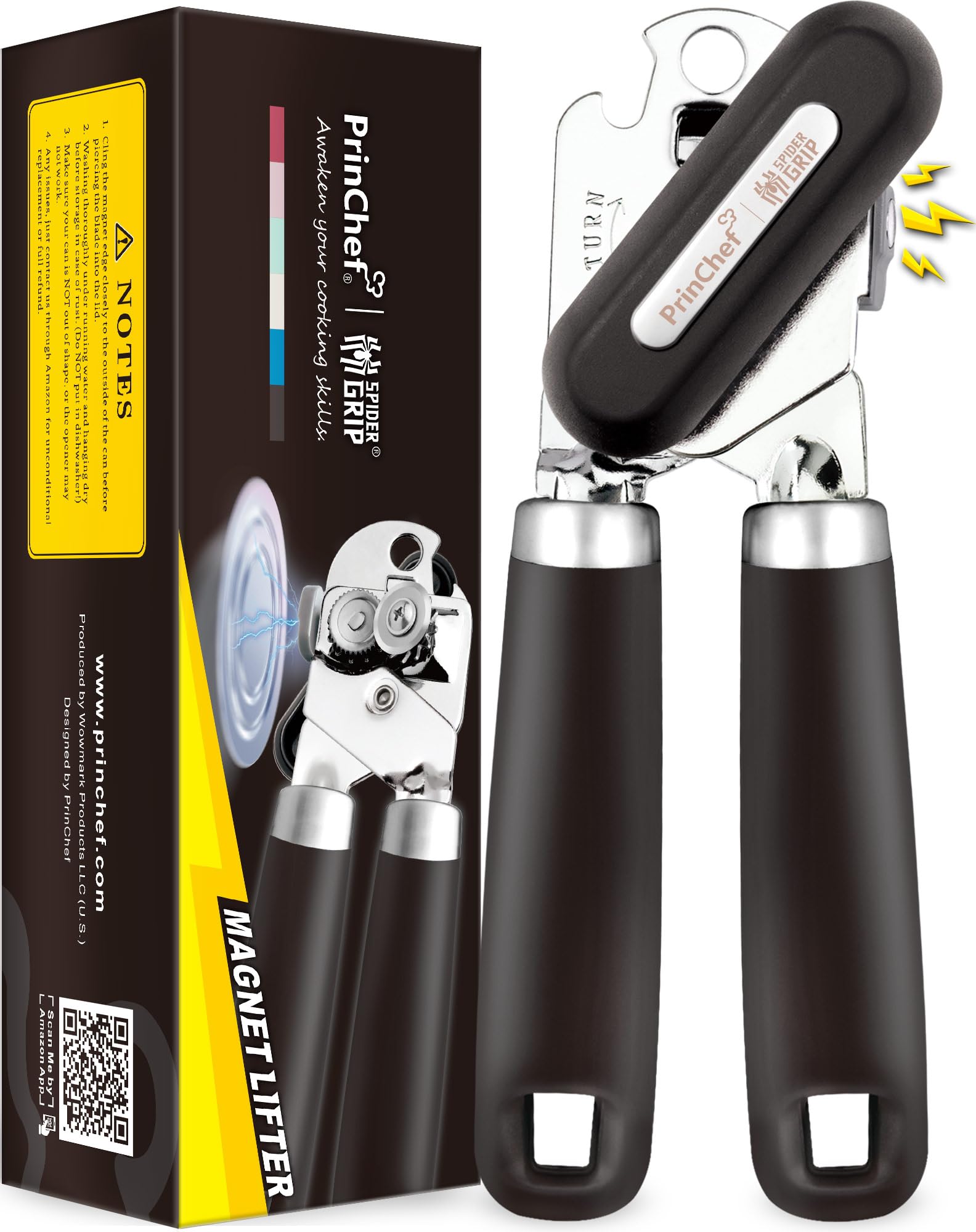 Photo 1 of [Smoother Cut] PrinChef Manual Can Opener with Magnet, Improved Handle for More Comfortable Grip, Handheld Can Openers for Seniors, Heavy Duty Can Opener Smooth Edge, Bottle Opener Easy to Use, Black