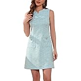 Allegra K Tweed Dress for Women Elegant Plaid Sleeveless Business Casual Above The Knee Dresses