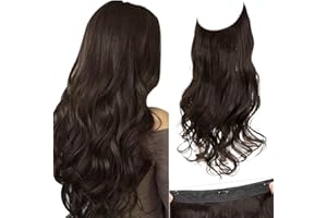 SARLA Dark Brown Invisible Wire Hair Extensions with 3 Clips Long Synthetic Wavy Curly Hairpiece Adjustable Transparent Headband for Women 18 Inch