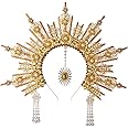 BLESSUME Goddess Gold Spike Halo Crown Headpiece NYLON ZIP TIE Wedding Bride Hair Band Tiara…