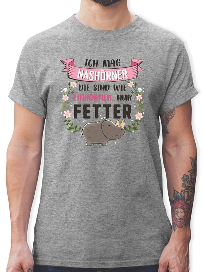 Sprüche Ich mag Nashörner Blumenkranz Herren TShirt und Männer
