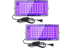 2 Pack 50W Led Black Lights, Black Lights for Glow Party, Blacklight Flood Light with Plug and Switch,for Glow Party, Hallowe