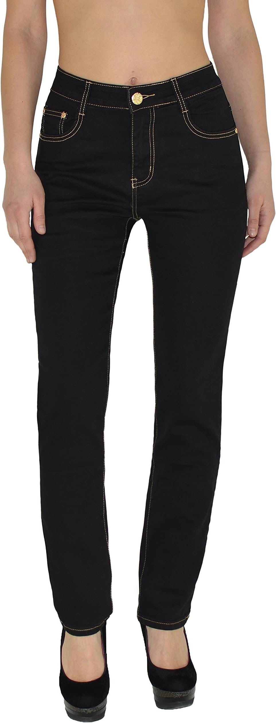 ESRA Womens Straight Fit Jeans Womens High Waist Plus Size Jeans Ladies Big Size Pants J23
