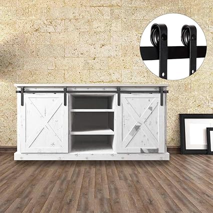 Bonnlo 6 6ft Double Door Mini Sliding Barn Wood Closet Door Interior Door Barn Door Hardware Track Kit Perfect For Cabinet Tv Stand Set Black 2 X 3 3
