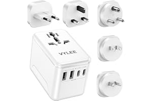 VYLEE Travel Adapter Worldwide, Universal Travel Plug Adapter with 2 USB C and 2 USB A, International Socket Adapter for USA,