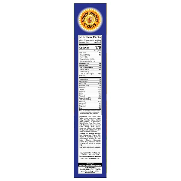HONEY BUNCHES OF OATS WITH ALMONDS BREAKFAST CEREAL, HONEY ALMOND CEREAL WITH OATS AND GRANOLA CLUSTER, WHOLE GRAIN BREAKFAST CEREAL, 28 OZ MEGA SIZE BOX