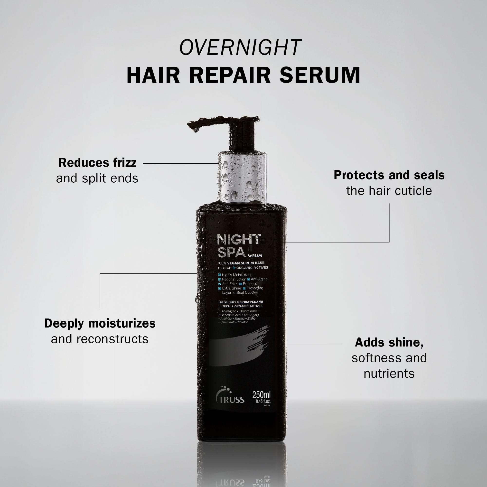 TRUSS Night Spa Overnight Hair Serum - Dry Hair Treatment for Intense Hydration & Reconstruction - Anti-Frizz Overnight Mask Helps Seal Cuticles & Enhance Shine - Vegan Wax Base (8.45 oz)