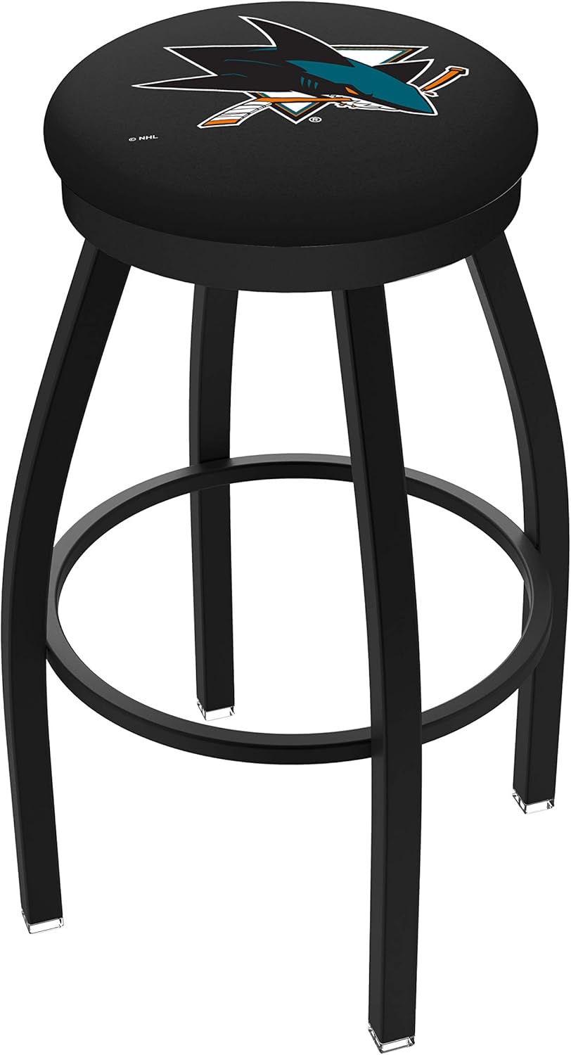 30" L8B2B - Black Wrinkle San Jose Sharks Swivel Bar Stool with Accent Ring by Holland Bar Stool Company