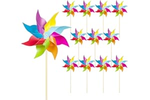 HOOSUN 12 Pack Rainbow Pinwheels for Yard and Garden,Rainbow Party Decorations for Kids, Colorful Garden Wind Spinners Outdoor Decor,Party Favors for Kids,Lawn,Yard,Patio