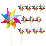 HOOSUN 12 Pack Rainbow Pinwheels for Yard and
